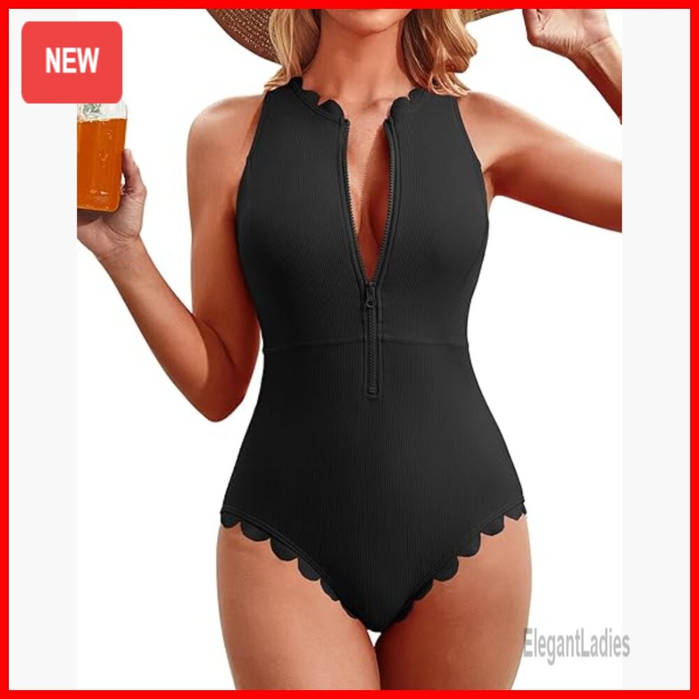 Medium Nylon Spandex One Piece Swimsuit With Front Zipper Racerback Upf 50